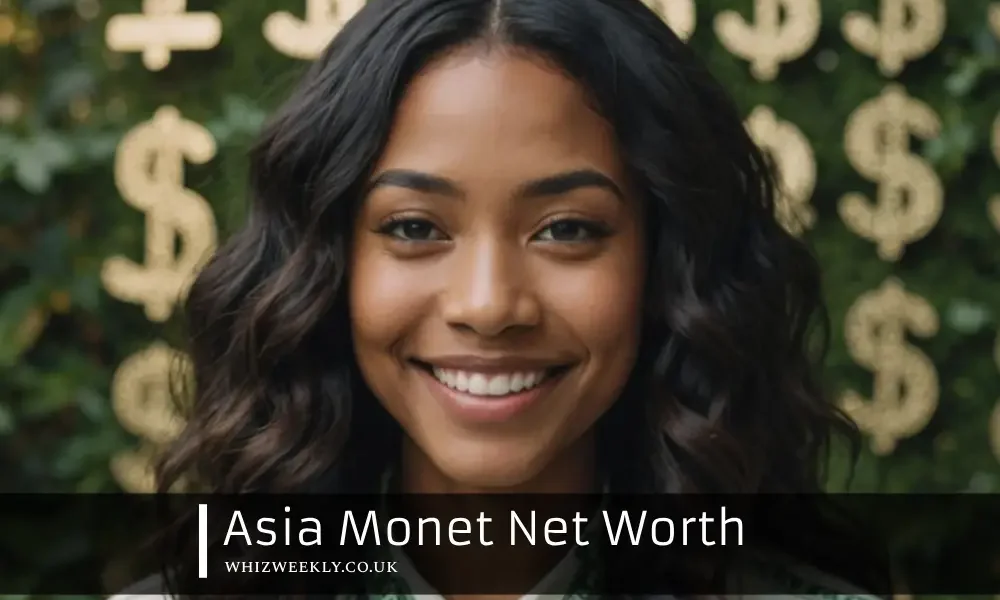 Asia Monet smiling with dollar signs in background