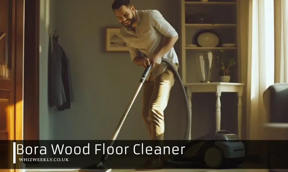 Bora Wood Floor Cleaner bottle on clean wooden floor