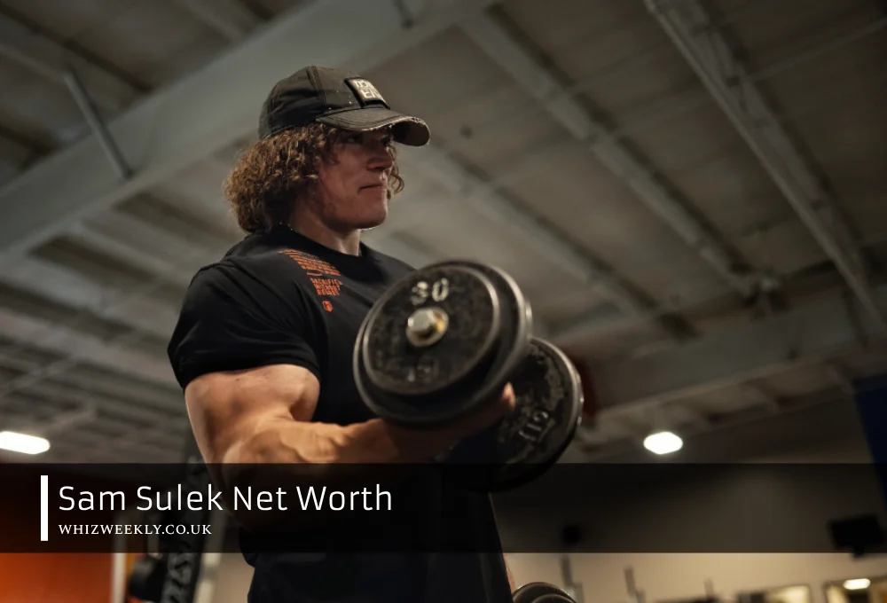 Sam Sulek flexing with dollar signs background