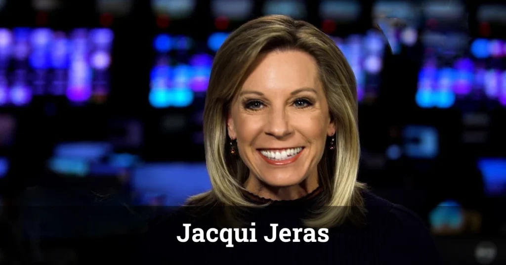 Jacqui Jeras presenting a weather forecast with a storm map in the background.