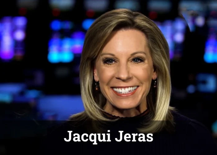 Jacqui Jeras presenting a weather forecast with a storm map in the background.