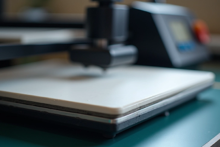 Small flaw bump on upper heat press platen causing uneven pressure and print quality issues
