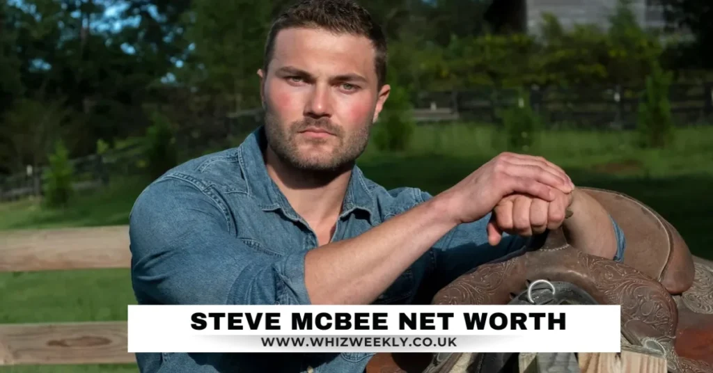 Steve Mcbee Net Worth in denim shirt leaning on a saddle at his ranch - successful farmer and reality TV star with multi-million dollar.
