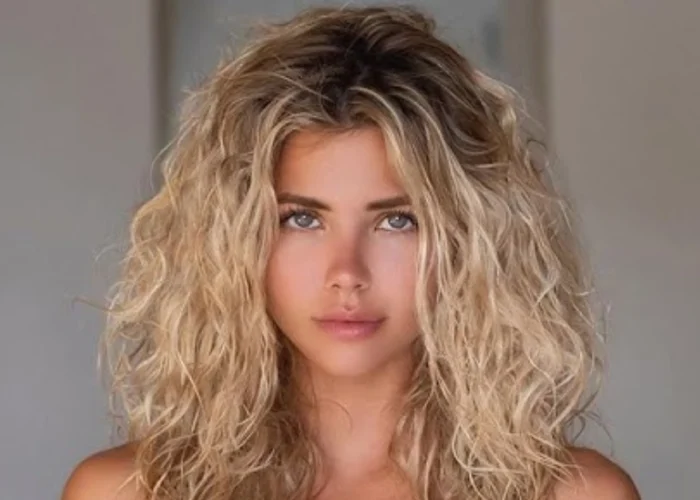 Nata Lee, Instagram's popular Russian model and DJ, with wavy blonde hair and striking blue eyes in a professional portrait