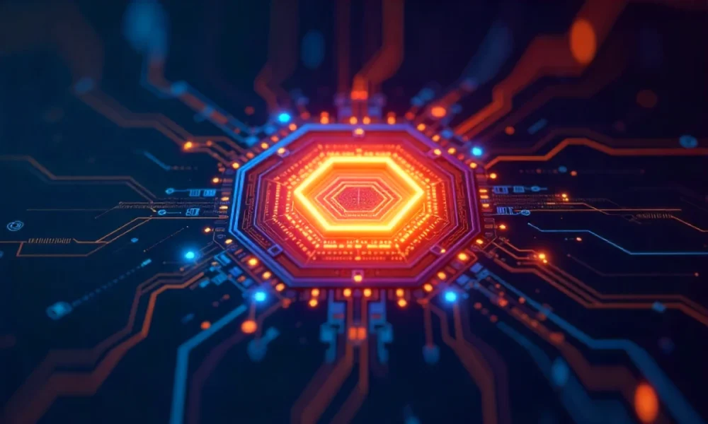 Chas6d cybernetic framework illustration showing six dimensional tech system with glowing connections and digital networks