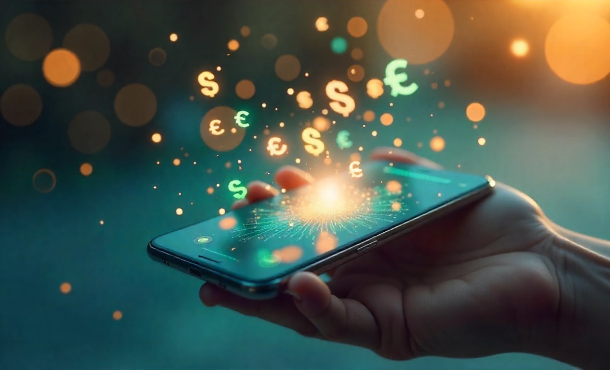 Coyyn.com digital payment platform smartphone showing currency symbols and secure transactions for online payments