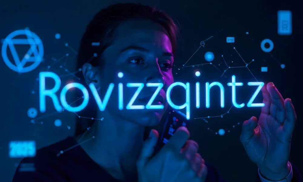 Rovzizqintiz: Everything You Need to Know About This Emerging Trend Rovzizqintiz technology concept showing AI wearables, blockchain symbols and smart devices integration in 2025
