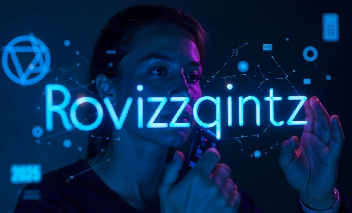 Rovzizqintiz technology concept showing AI wearables, blockchain symbols and smart devices integration in 2025