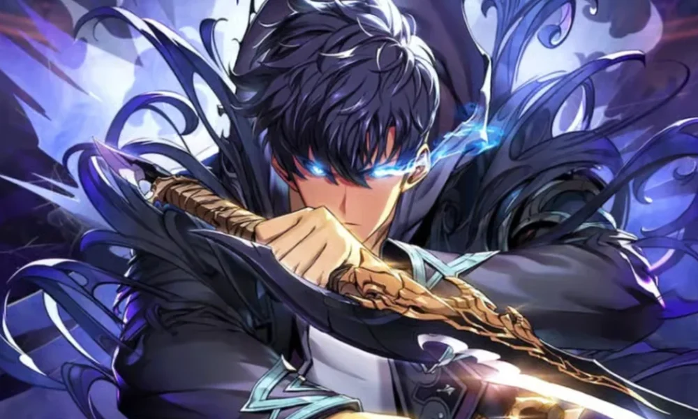 Solo Leveling Manga: The Korean Manhwa That Redefined Power Fantasy Solo Leveling manga main character Sung Jin-Woo with glowing blue eyes wielding daggers surrounded by purple shadow energy