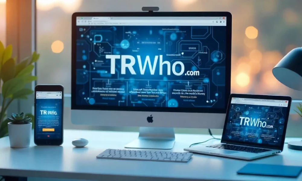 TRWho.com: The Complete Guide to This Multi-Purpose Digital Platform TRWho.com website displayed on desktop computer, laptop and smartphone showing multi-platform digital content interface