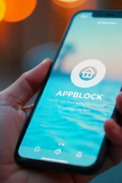 Android phone showing AppBlock interface with content://cz.mobilesoft.appblock.fileprovider/cache/blank.html solution guide