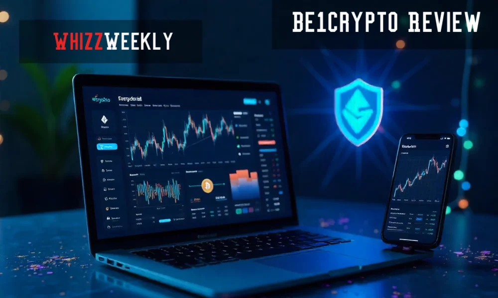 Be1crypto Review 2025 – crypto trading dashboard with Bitcoin, Ethereum icons, and secure blockchain network design.