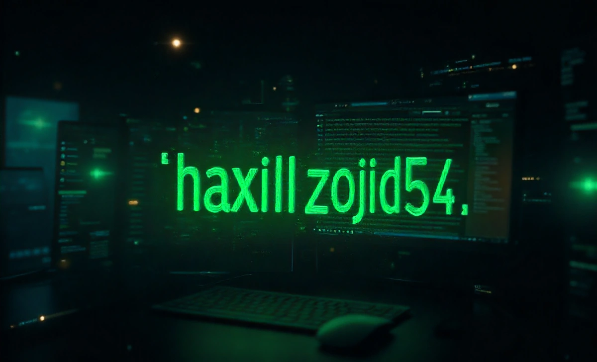 Haxillzojid54 tech keyword hack banner with neon code, AI neural networks, and SEO ranking graphs background
