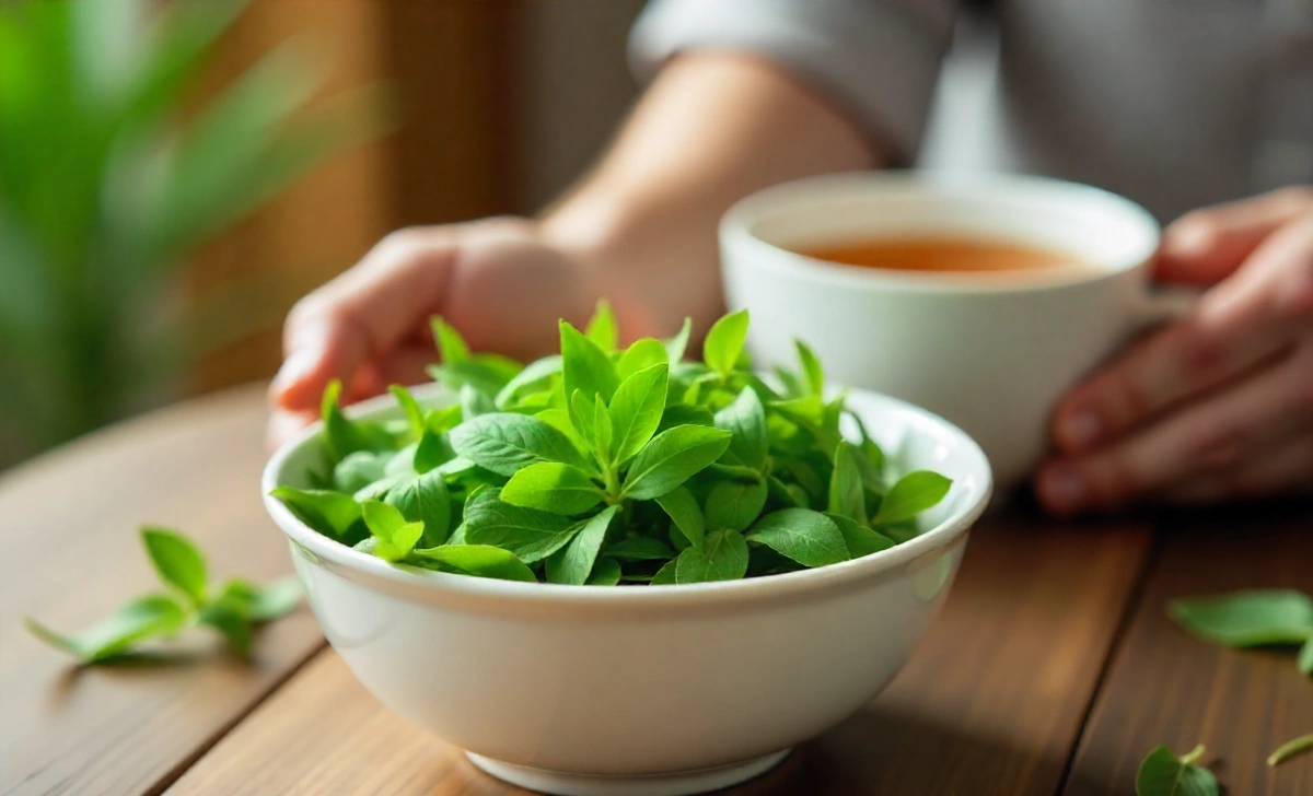 Fresh lyposingrass stalks in a garden, showcasing vibrant green leaves for health and wellness.
