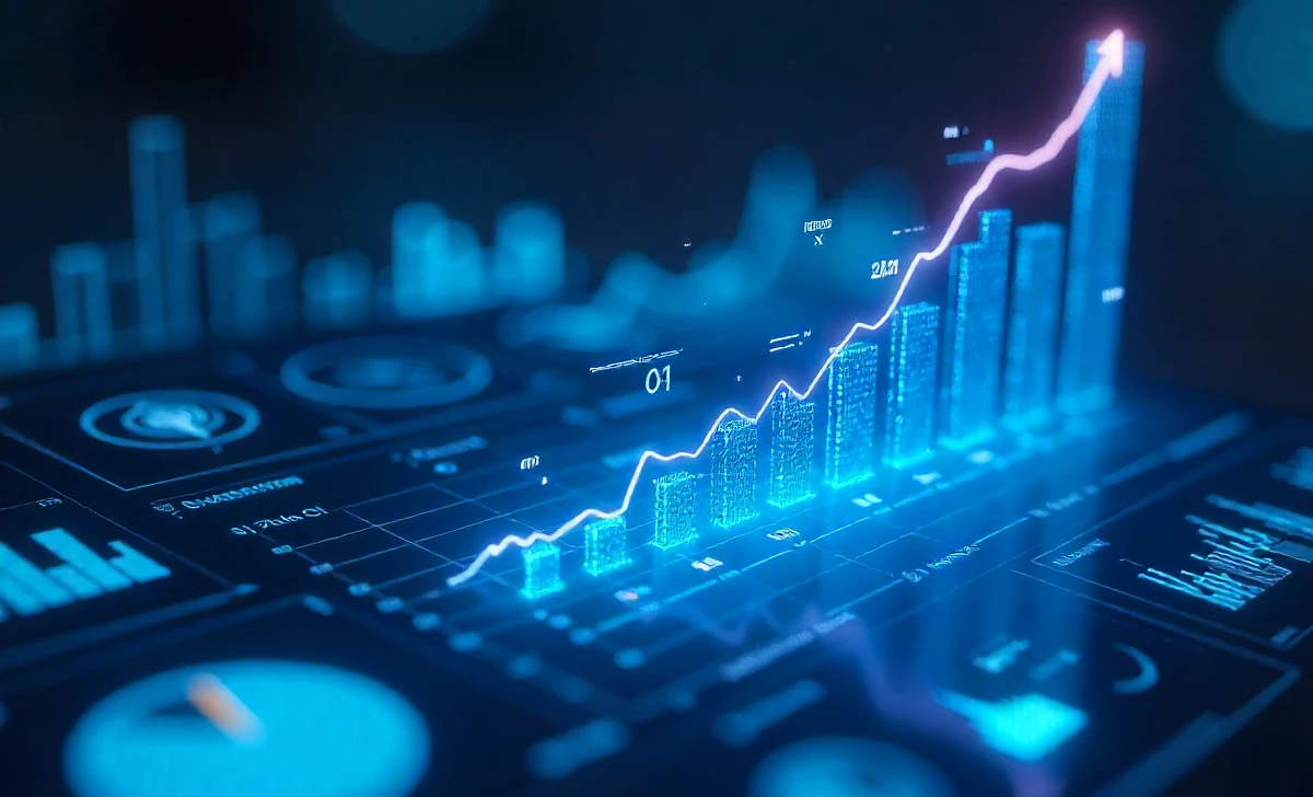 Mylt34 automation platform dashboard showing AI analytics, 40% productivity increase metrics and workflow charts
