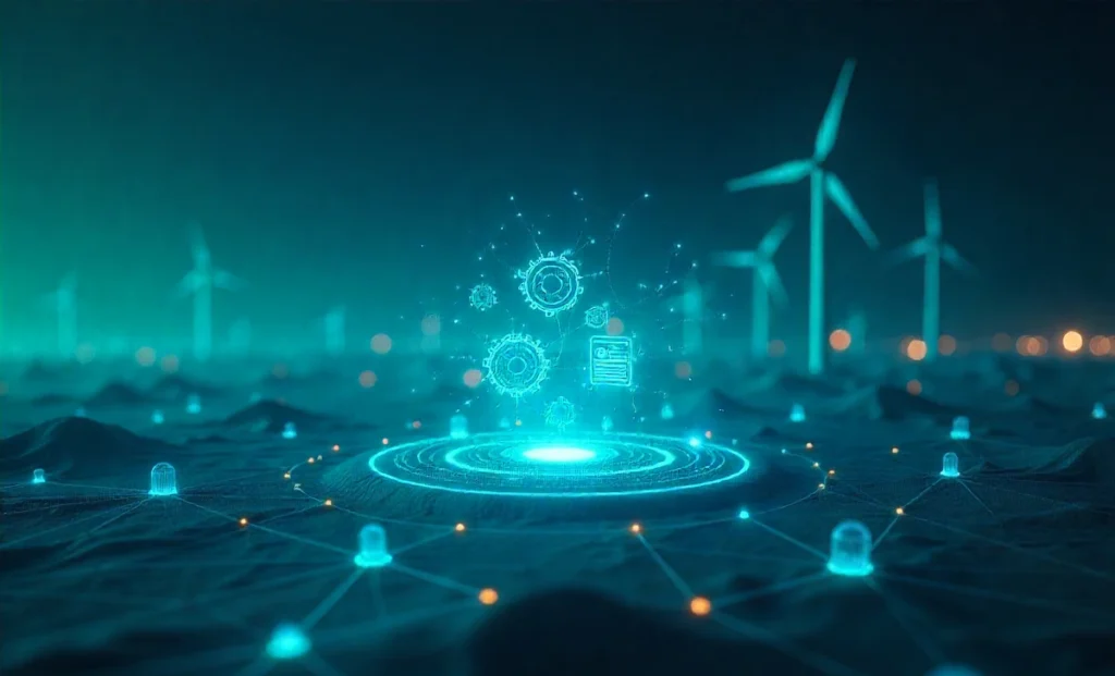 Porpenpelloz AI framework visualization showing digital transformation across healthcare, finance and manufacturing