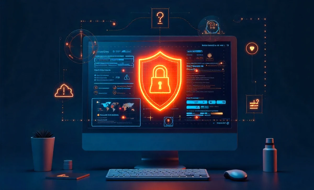Realifecamù digital privacy guide showing cybersecurity shields, warning symbols and streaming safety concepts