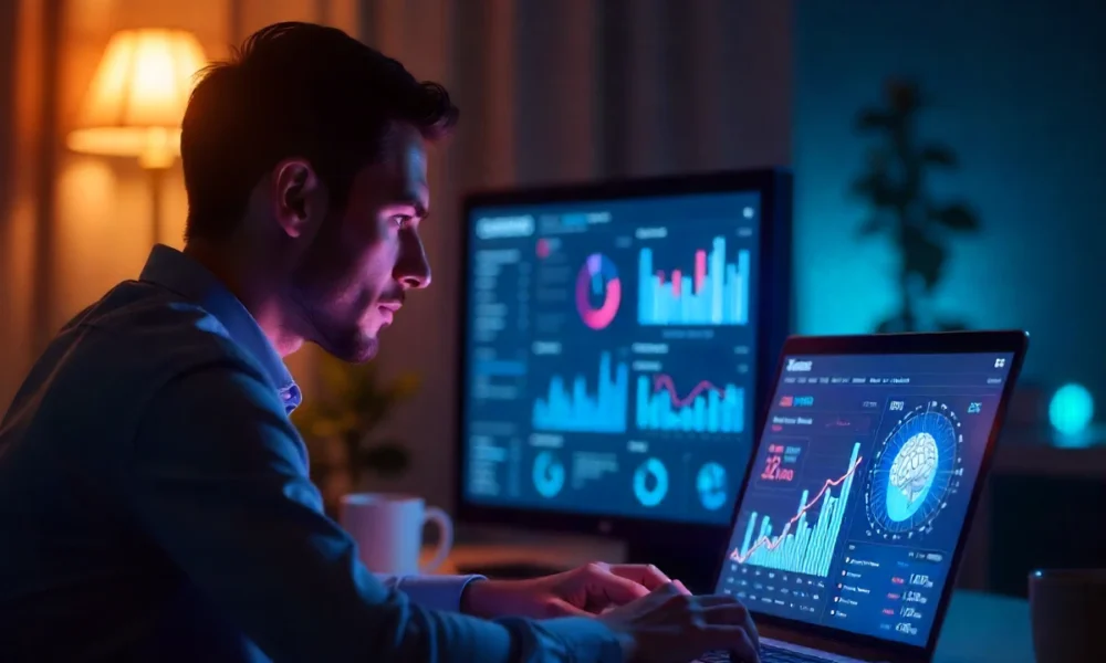 Xlecz platform dashboard showing real-time data analytics, AI automation tools and cross-device business intelligence