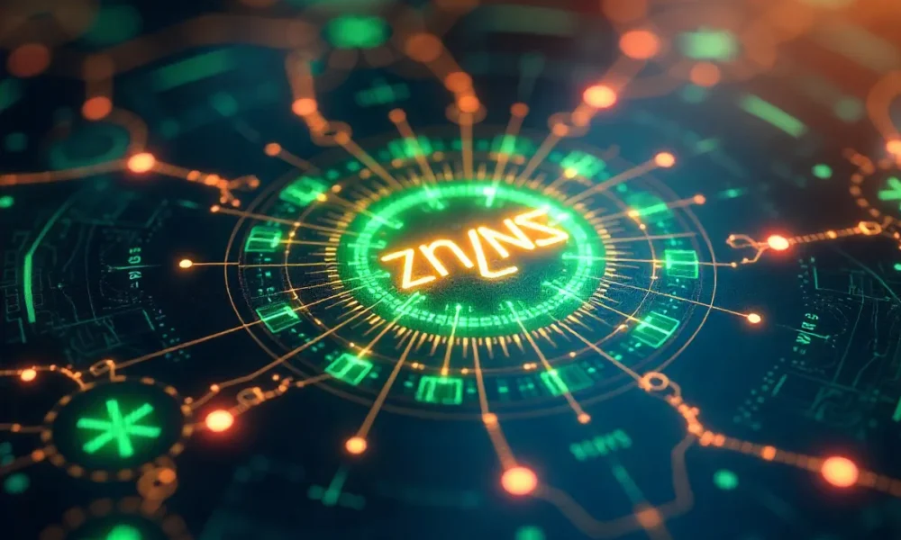 Znxnz Unveiled: Your Ultimate Guide to 2025’s Decentralized AI Revolution Digital interface of Znxnz’s decentralized AI, featuring neural networks and eco-friendly tech in a futuristic design.