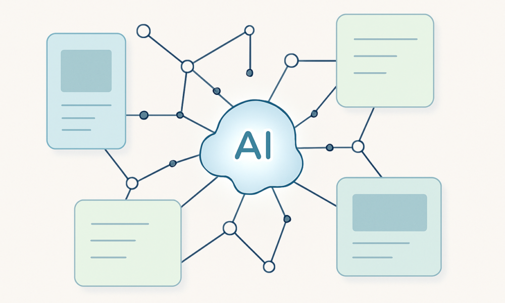 AI tools organizing and showing company data on a digital screen.