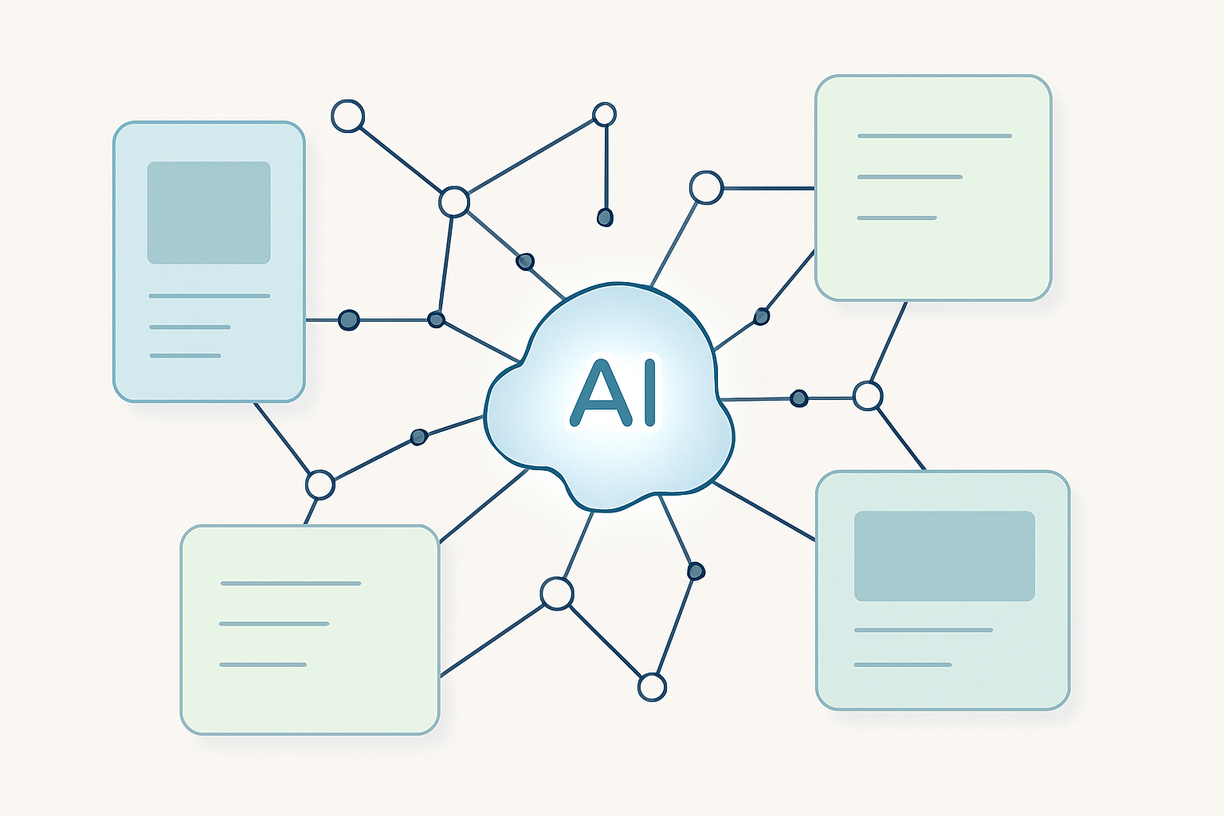 AI tools organizing and showing company data on a digital screen.