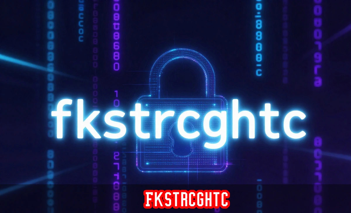Fkstrcghtc meaning illustrated with neon code, binary numbers, and cryptic alphanumeric strings on a dark digital background.