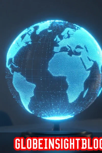 GlobeInsightBlog digital platform with globe, data charts, and expert commentary on global issues and current world events.