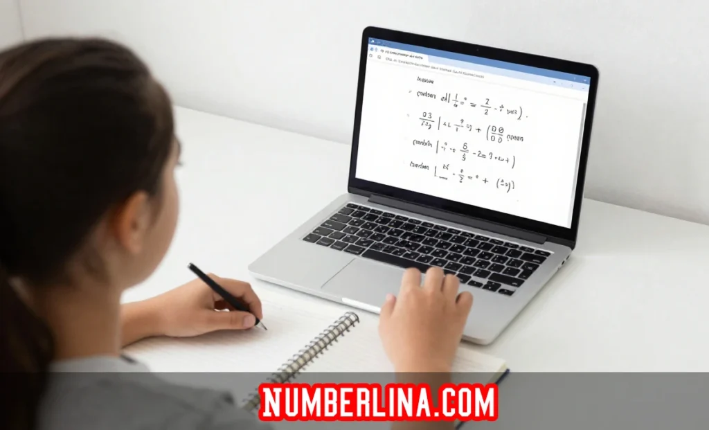 Student learning math on numberlina.com with interactive tutorials and quiz tools displayed on a laptop screen.