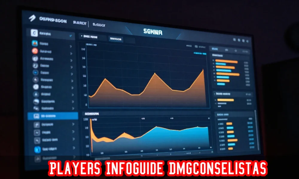 Players Infoguide Dmgconselistas analytics screen displaying damage output graphs and competitive player performance data.
