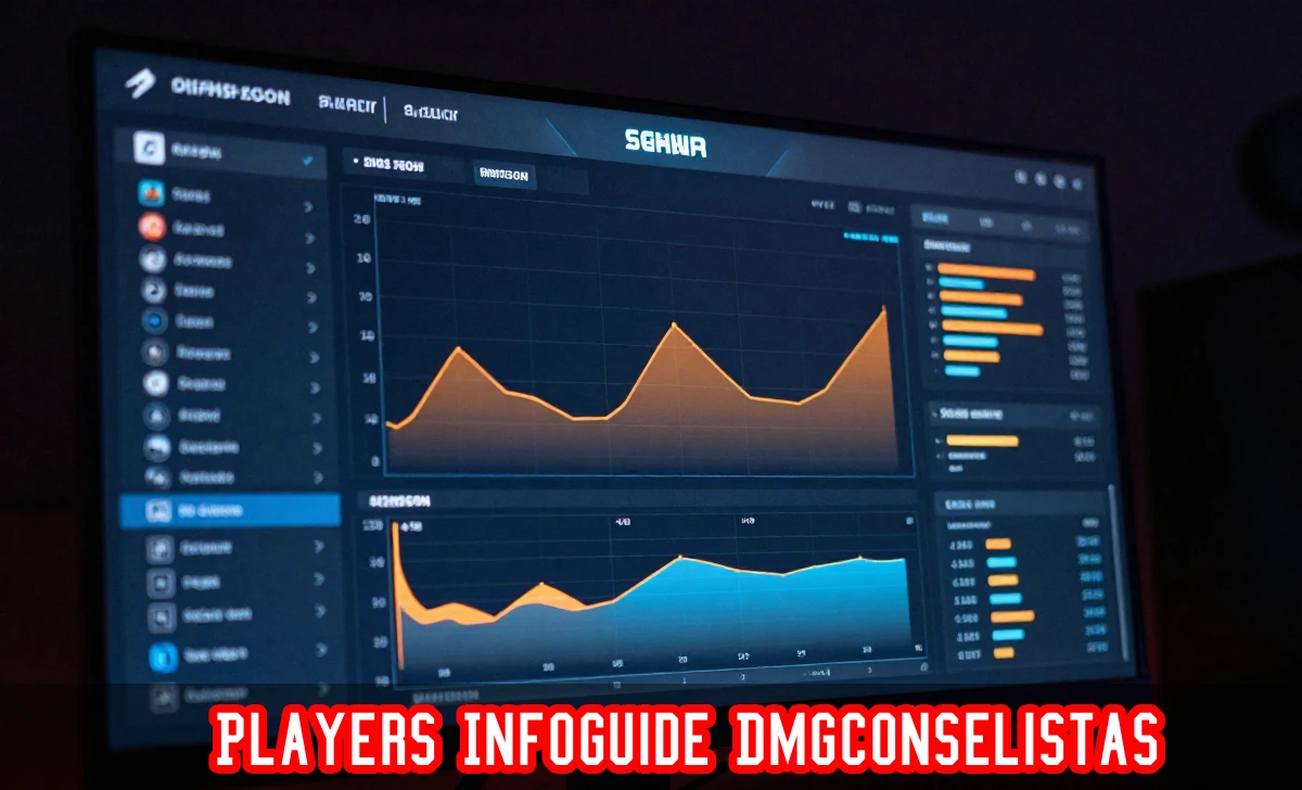 Players Infoguide Dmgconselistas analytics screen displaying damage output graphs and competitive player performance data.