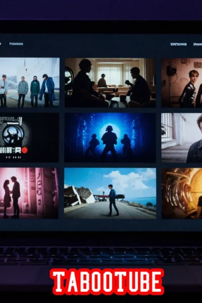 TabooTube niche streaming platform interface showing independent films and documentary content on a glowing laptop screen.