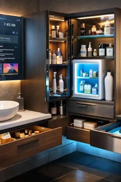 Contemporary bathroom cabinet design created using CAD and 3D modeling technology