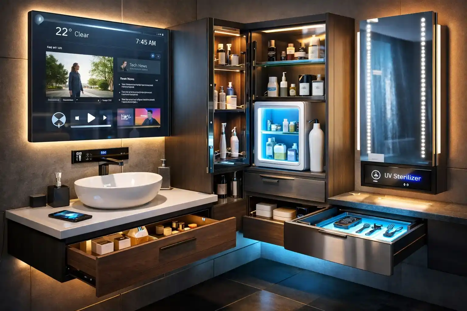 Contemporary bathroom cabinet design created using CAD and 3D modeling technology