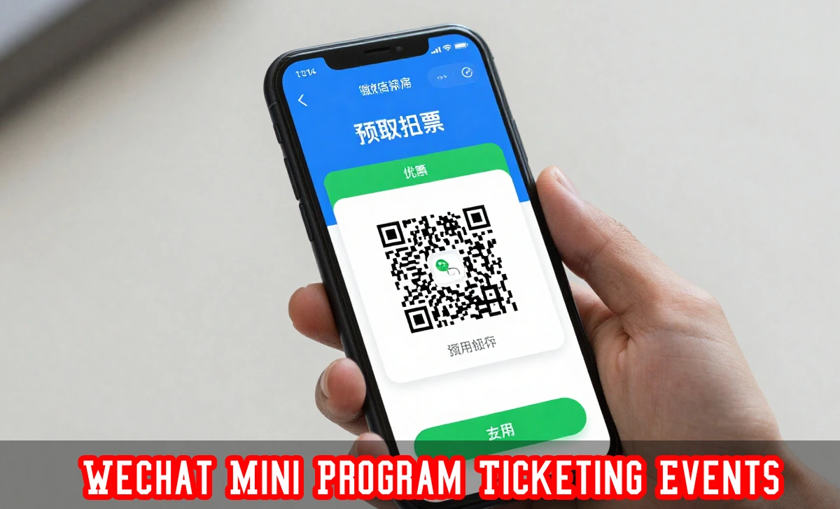 WeChat Mini Program ticketing events interface showing QR code validation and mobile payment processing for event entry