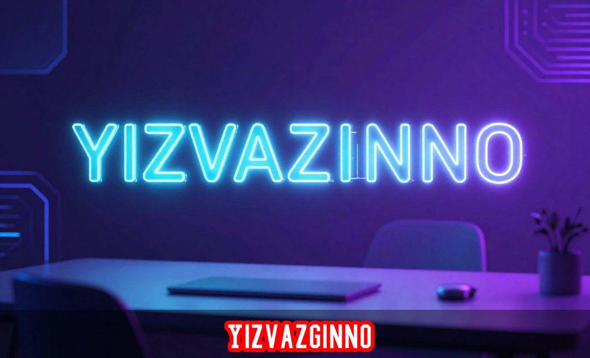 Yizvazginno coined word branding concept in neon colors, digital marketing illustration, modern creative design