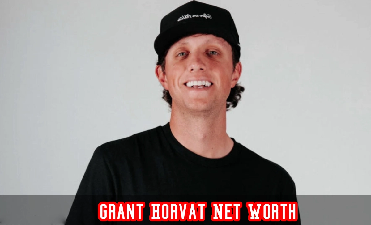 Infographic showing Grant Horvat Net Worth sources including YouTube ads, sponsorships, and golf brand ownership in 2026.