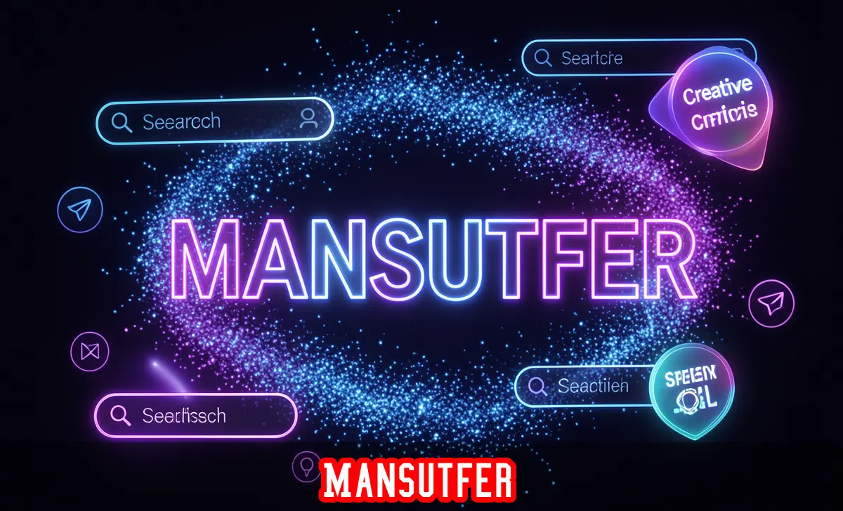 Mansutfer meaning shown as a glowing digital keyword in a futuristic internet identity concept illustration.