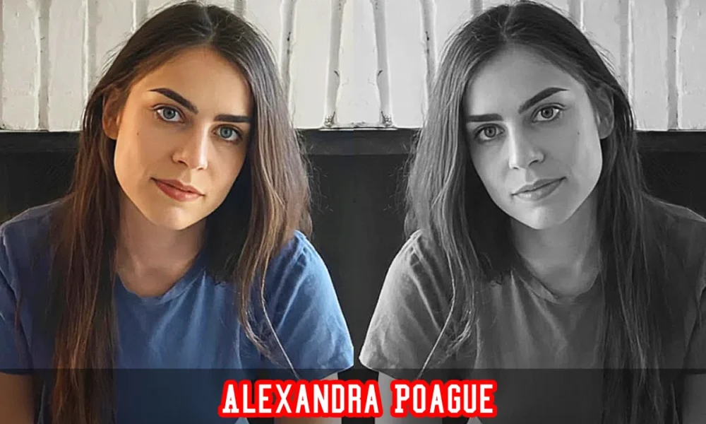 Alexandra Poague feminist artist and scholar standing at Chapman University symposium with Girl Meat zine display