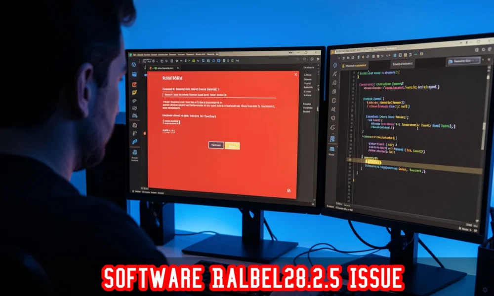Developer fixing Software Ralbel28.2.5 Issue on workstation with error dialog on screen