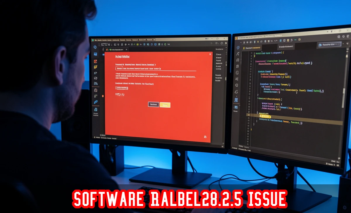 Developer fixing Software Ralbel28.2.5 Issue on workstation with error dialog on screen