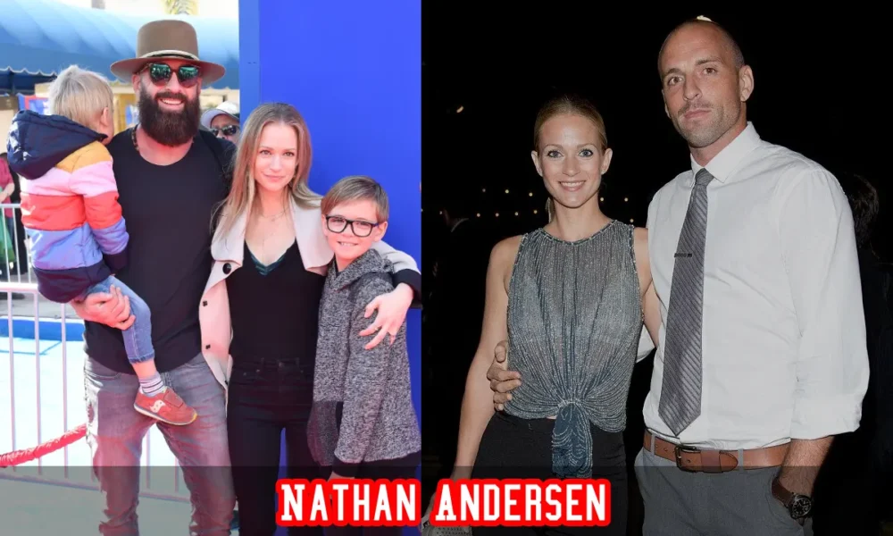 Nathan Andersen smiling at a public event, known as A.J. Cook's husband and co-founder of clothing brand Walter Sky.